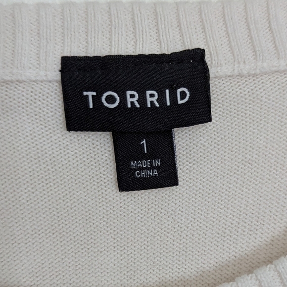 Torrid Sweater Slub Pullover Raglan Size 1 White Red Tie Dye Cotton 1X - Picture 6 of 9